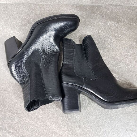 Matisse Mesmerize Chunky Heel Boots Women's 7.5 Black Snake Leather Elastic Gore - Picture 5 of 11